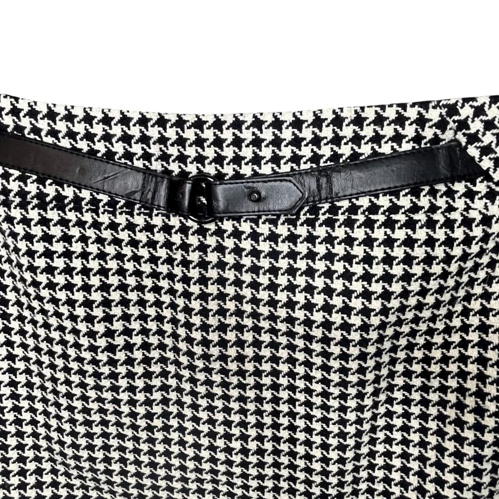 Ann Taylor Loft Houndstooth Pencil Skirt Wool Blend Size 14 Belted Knee‎ Length
